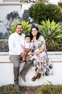 Parents and young child during an outdoor Monrovia family photography session